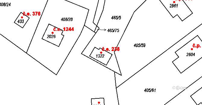Hradištko 238 na parcele st. 1322 v KÚ Hradištko pod Medníkem, Katastrální mapa