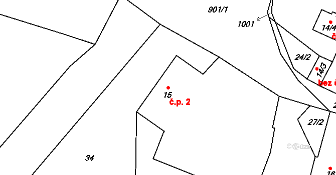 Ždánov 2 na parcele st. 15 v KÚ Ždánov, Katastrální mapa