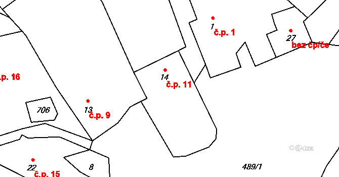 Chvalšovice 11, Čachrov na parcele st. 14 v KÚ Chvalšovice u Čachrova, Katastrální mapa