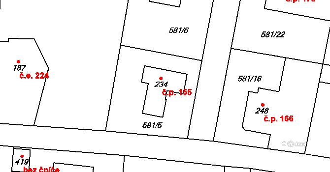 Teplice nad Metují 155 na parcele st. 234 v KÚ Teplice nad Metují, Katastrální mapa