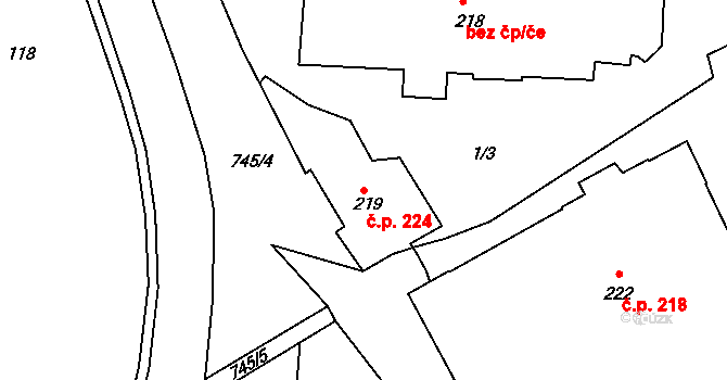 Broumov 224 na parcele st. 219 v KÚ Broumov, Katastrální mapa