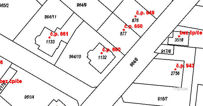 Náchod 660 na parcele st. 1132 v KÚ Náchod, Katastrální mapa