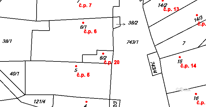 Trhonín 20, Svatá Maří na parcele st. 6/2 v KÚ Trhonín, Katastrální mapa
