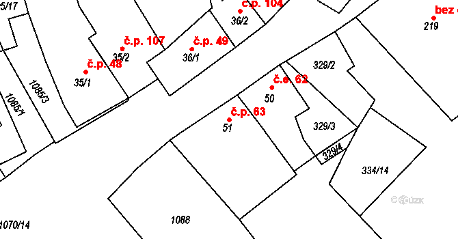 Rychnov nad Malší 63, Dolní Dvořiště na parcele st. 51 v KÚ Rychnov nad Malší, Katastrální mapa