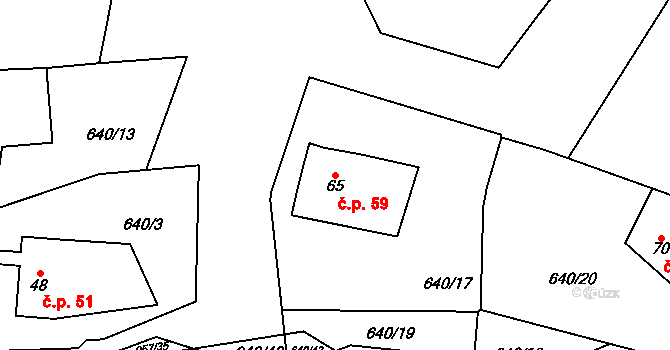 Louňová 59 na parcele st. 65 v KÚ Louňová, Katastrální mapa
