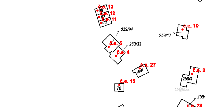 Markvarec 4, Hřivice na parcele st. 259/33 v KÚ Markvarec u Hřivic, Katastrální mapa