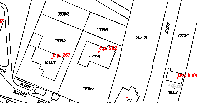 Louny 252 na parcele st. 3038/6 v KÚ Louny, Katastrální mapa