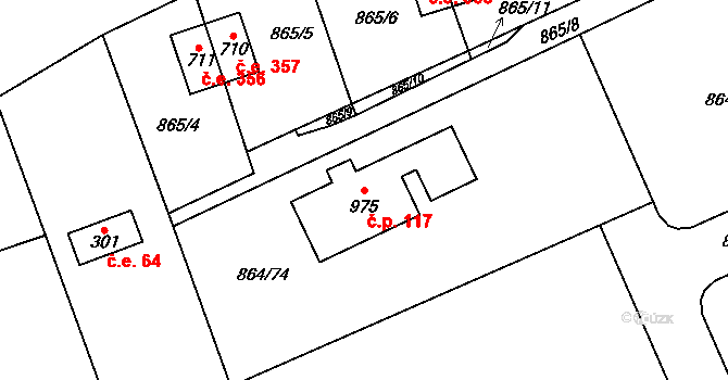 Bojov 117, Čisovice na parcele st. 975 v KÚ Čisovice, Katastrální mapa