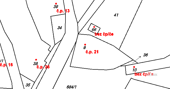 Chotěměřice 21, Hněvkovice na parcele st. 9 v KÚ Chotěměřice, Katastrální mapa