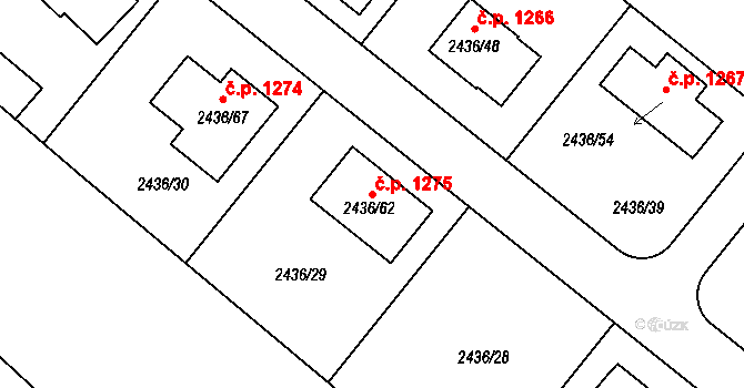 Lovosice 1275 na parcele st. 2436/62 v KÚ Lovosice, Katastrální mapa