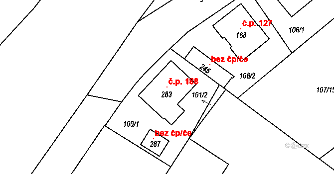 Škrovád 188, Slatiňany na parcele st. 283 v KÚ Škrovád, Katastrální mapa