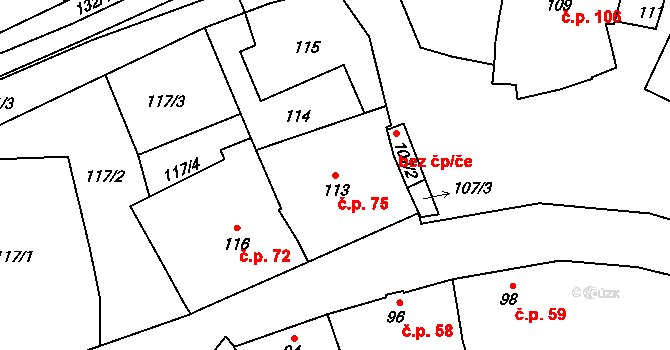 Bohumilice 75, Klobouky u Brna na parcele st. 113 v KÚ Bohumilice, Katastrální mapa