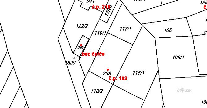 Bohutice 182 na parcele st. 233 v KÚ Bohutice, Katastrální mapa
