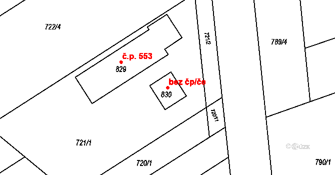Olšany u Prostějova 106928945 na parcele st. 830 v KÚ Olšany u Prostějova, Katastrální mapa