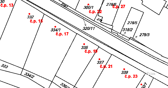Moravský Krumlov 19 na parcele st. 335 v KÚ Moravský Krumlov, Katastrální mapa