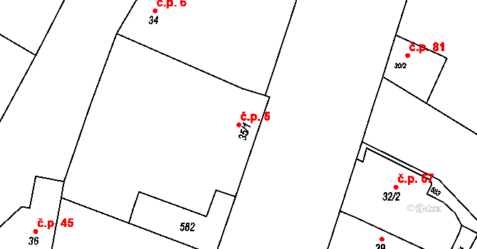 Chvalovice 5, Kovanice na parcele st. 35/1 v KÚ Chvalovice u Nymburka, Katastrální mapa