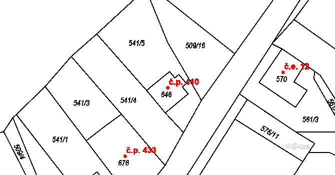 Abertamy 410 na parcele st. 646 v KÚ Abertamy, Katastrální mapa