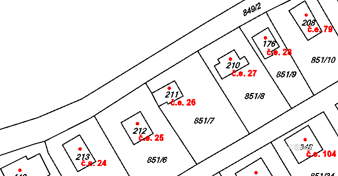 Děpoltovice 26 na parcele st. 211 v KÚ Děpoltovice, Katastrální mapa