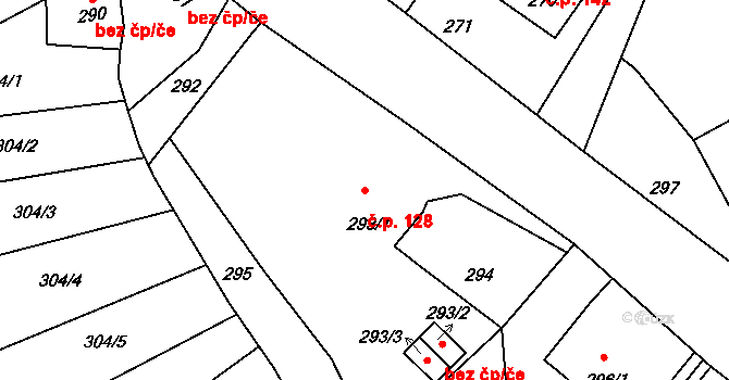 Proseč nad Nisou 128, Jablonec nad Nisou na parcele st. 293/1 v KÚ Proseč nad Nisou, Katastrální mapa