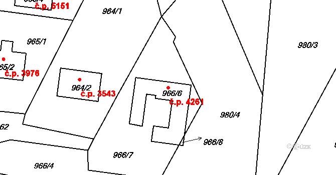 Rýnovice 4261, Jablonec nad Nisou na parcele st. 966/6 v KÚ Rýnovice, Katastrální mapa
