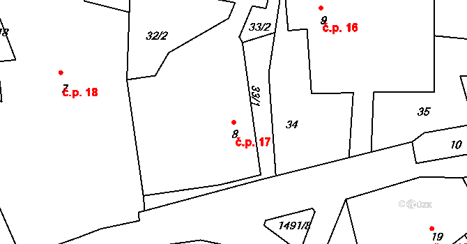 Kamenička 17, Kamenice na parcele st. 8 v KÚ Kamenička, Katastrální mapa