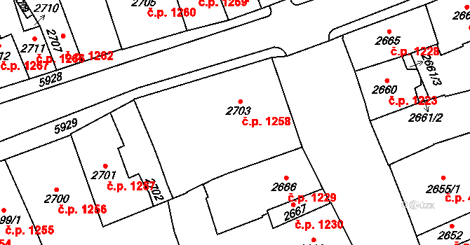 Jihlava 1258 na parcele st. 2703 v KÚ Jihlava, Katastrální mapa