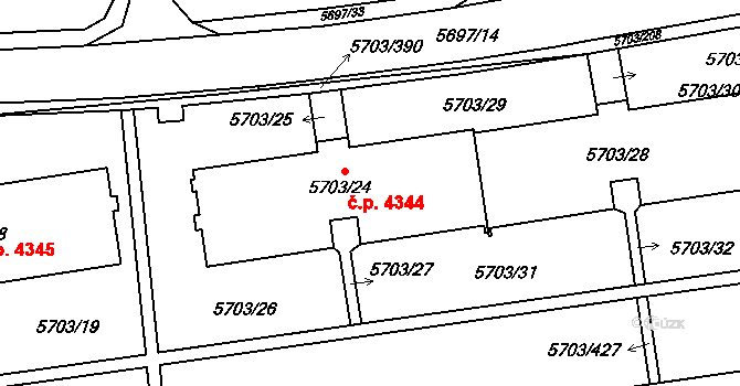 Jihlava 4344 na parcele st. 5703/24 v KÚ Jihlava, Katastrální mapa