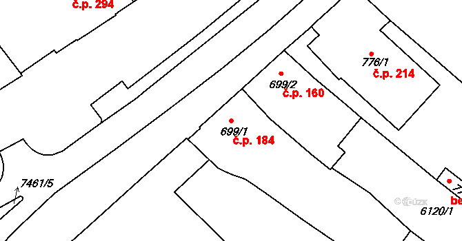 Telč-Podolí 184, Telč na parcele st. 699/1 v KÚ Telč, Katastrální mapa