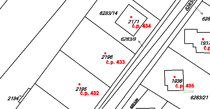 Telč-Štěpnice 433, Telč na parcele st. 2196 v KÚ Telč, Katastrální mapa