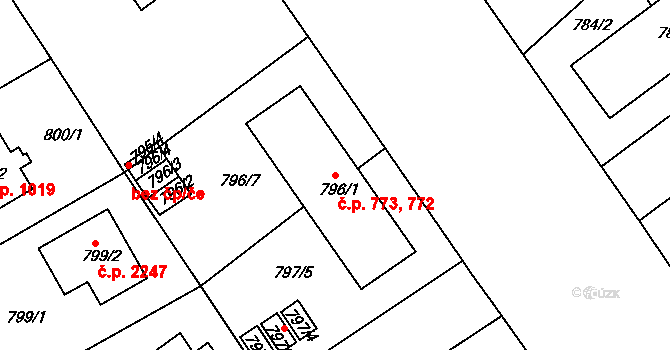 Roztoky 772,773 na parcele st. 796/1 v KÚ Roztoky u Prahy, Katastrální mapa