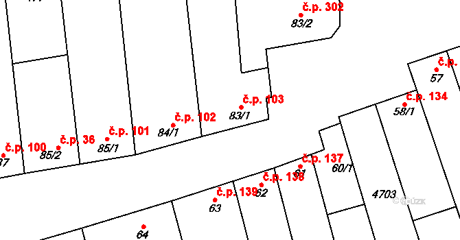 Lipov 103 na parcele st. 83/1 v KÚ Lipov, Katastrální mapa