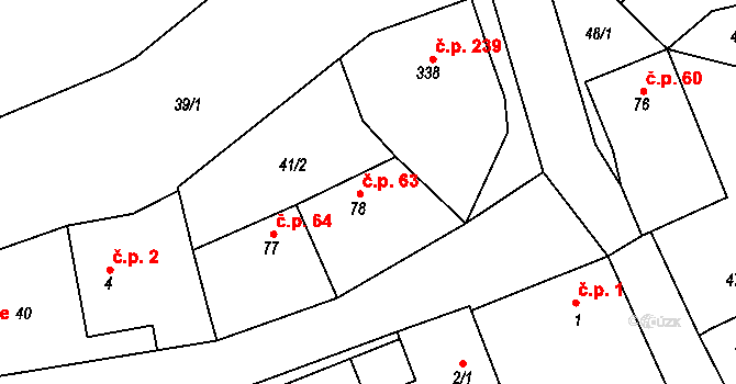 Lhota 63 na parcele st. 78 v KÚ Lhota u Kamenných Žehrovic, Katastrální mapa