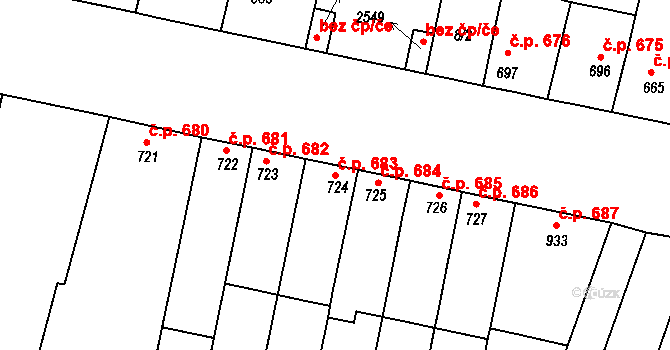 Kyjov 683 na parcele st. 724 v KÚ Kyjov, Katastrální mapa