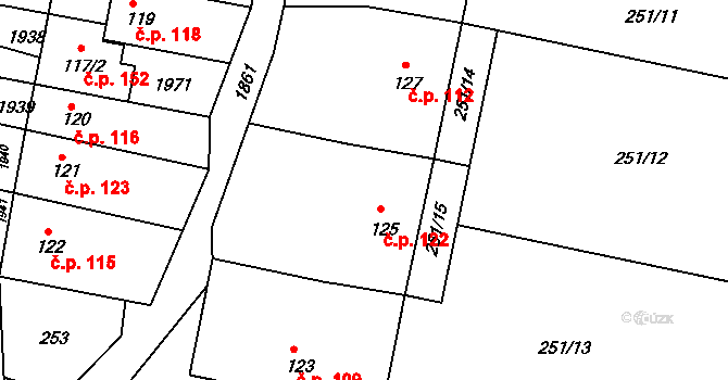 Dlouhá Brtnice 122 na parcele st. 125 v KÚ Dlouhá Brtnice, Katastrální mapa