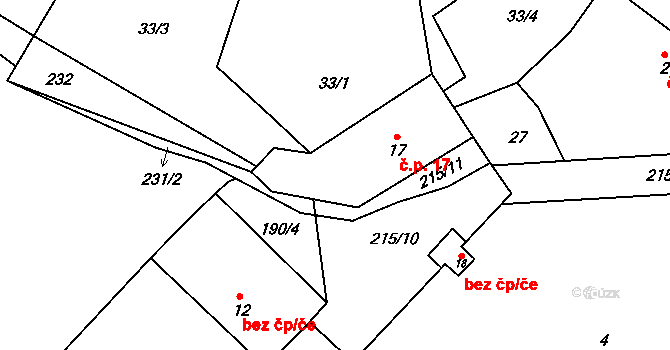 Jeclov 17, Velký Beranov na parcele st. 17 v KÚ Jeclov, Katastrální mapa
