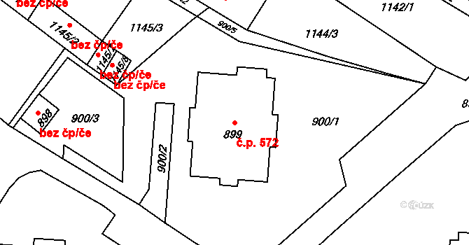 Moravský Beroun 572 na parcele st. 899 v KÚ Moravský Beroun, Katastrální mapa