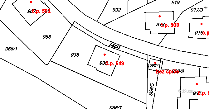 Horní Těrlicko 519, Těrlicko na parcele st. 935 v KÚ Horní Těrlicko, Katastrální mapa