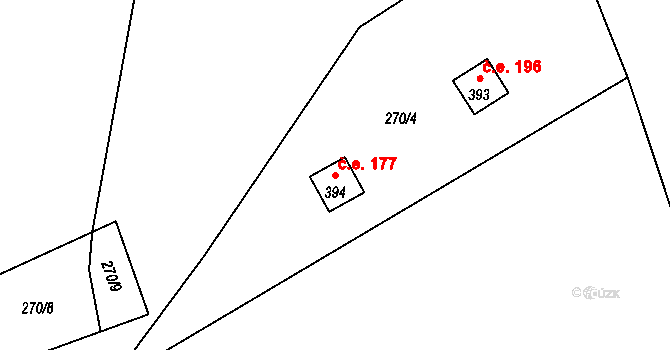 Třebsín 177, Krňany na parcele st. 394 v KÚ Třebsín, Katastrální mapa