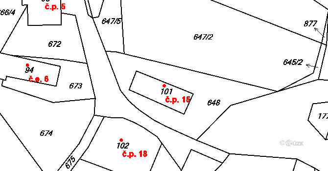 Třtí 15, Sychrov na parcele st. 101 v KÚ Radostín u Sychrova, Katastrální mapa