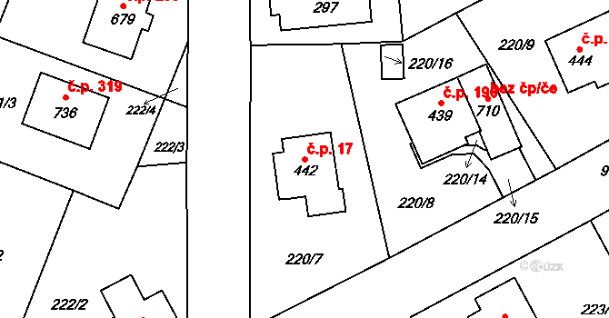 Ohrazenice 17 na parcele st. 442 v KÚ Ohrazenice u Turnova, Katastrální mapa