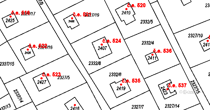 Ostravice 524 na parcele st. 2407 v KÚ Ostravice 1, Katastrální mapa