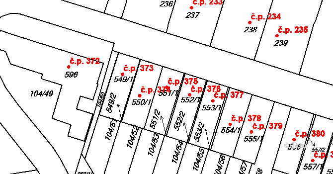 Předměřice nad Labem 375 na parcele st. 551/1 v KÚ Předměřice nad Labem, Katastrální mapa