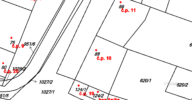 Milovice 10, Soběsuky na parcele st. 88 v KÚ Milovice, Katastrální mapa