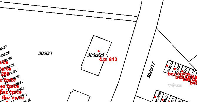 Poruba 813, Orlová na parcele st. 3036/28 v KÚ Poruba u Orlové, Katastrální mapa