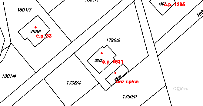 Rožnov pod Radhoštěm 1631 na parcele st. 2342 v KÚ Rožnov pod Radhoštěm, Katastrální mapa