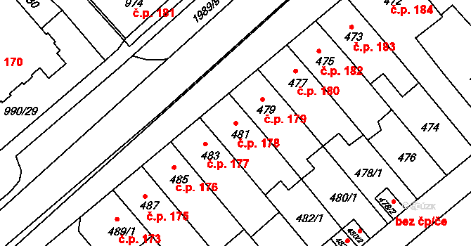 Bechyně 178 na parcele st. 481 v KÚ Bechyně, Katastrální mapa