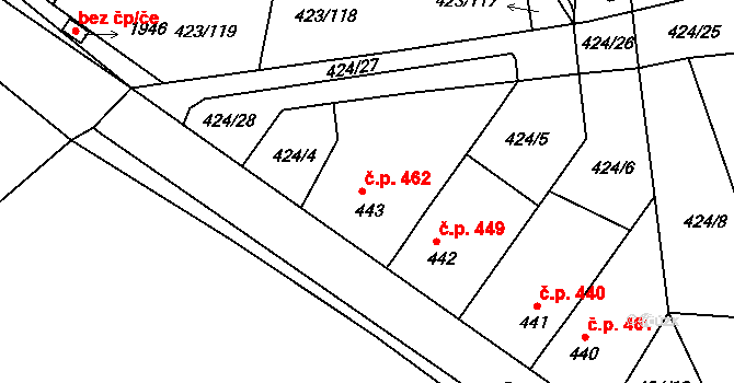 Hluboká nad Vltavou 462 na parcele st. 443 v KÚ Hluboká nad Vltavou, Katastrální mapa