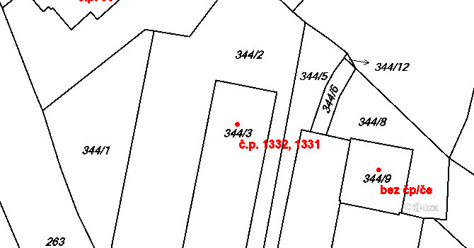 Střekov 1331,1332, Ústí nad Labem na parcele st. 344/3 v KÚ Střekov, Katastrální mapa