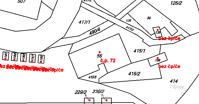 Horní Orlice 72, Červená Voda na parcele st. 55 v KÚ Horní Orlice, Katastrální mapa