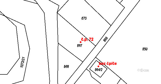 Dolní Marklovice 72, Petrovice u Karviné na parcele st. 867 v KÚ Dolní Marklovice, Katastrální mapa